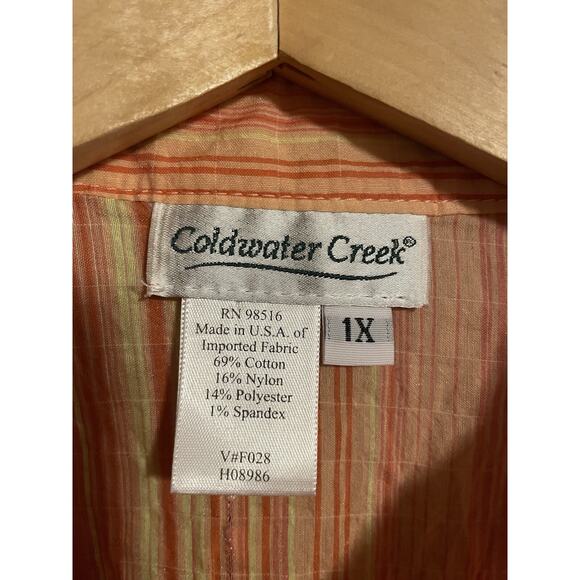 Coldwater Creek Womens Top Size 1X Orange Striped Button Up Embroidered Boho - Picture 3 of 6